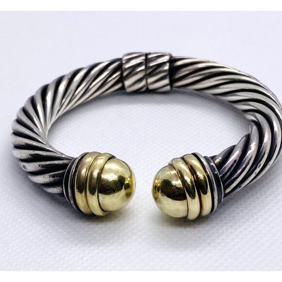 David Yurman Dome Cuff Bracelet Sterling Silver 925 14K 585 - Picture 1 of 11